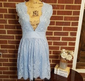 MAJORELLE Light Blue Lace Mini Dress
